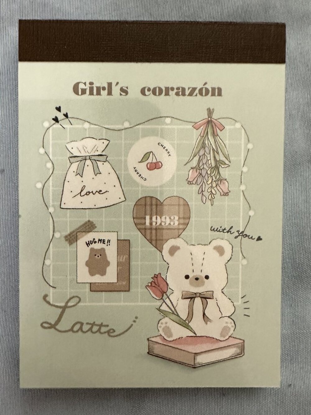 Q-Lia "Girl's corazón" Latte Teddy Bear Mini Memo Pad